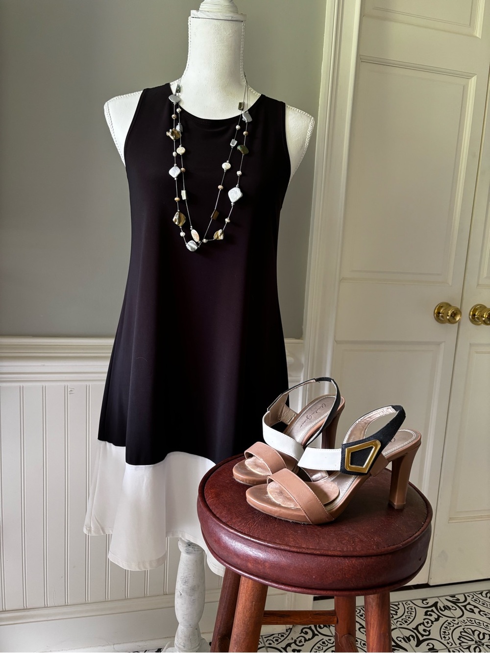 Sleeveless Black and White Swing Dress - Classic Two-Tone
